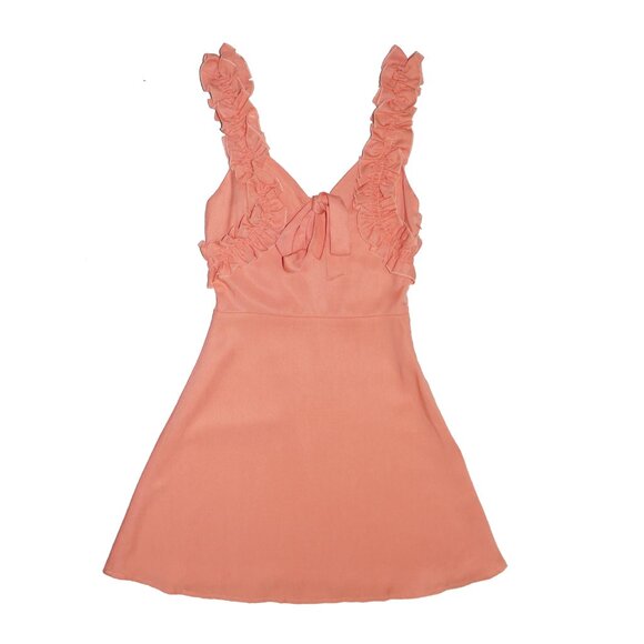 Eggie Peach Sleeveless Tie Front Ruffled Straps A Line Orchid Mini Dress Sz SX - Picture 1 of 6